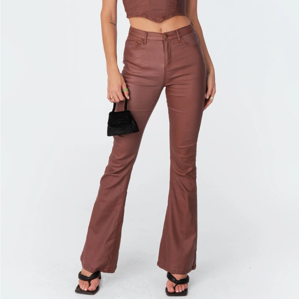 Edikted Luna Faux Leather Flare Jeans